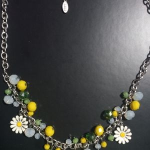 Vintage Pier One Silver Crystal and Daisy Choker Necklace